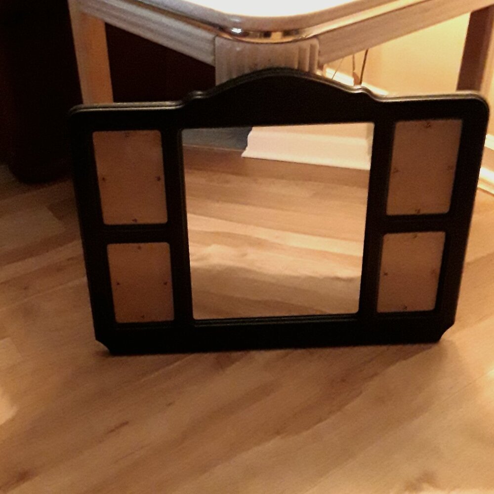 Black mirror (12"x10") and pictures (5.5" x 3.5") frame, 22.5" x 17.5"